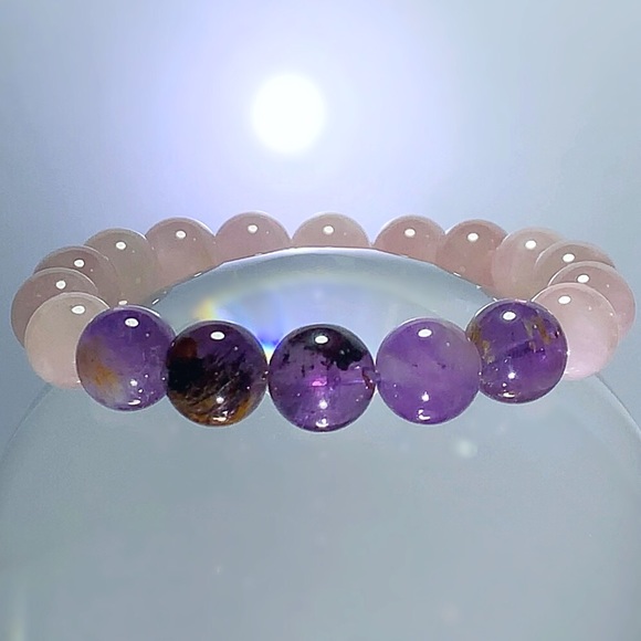 Genuine Rose Quartz & Cacoxenite Gemstone Bracelet - Picture 6 of 8